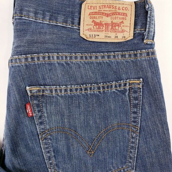 Levis jeans 513 Slim Boys 16 28 x 28 medium wash straight EUC no stretch cotton - Picture 6 of 8